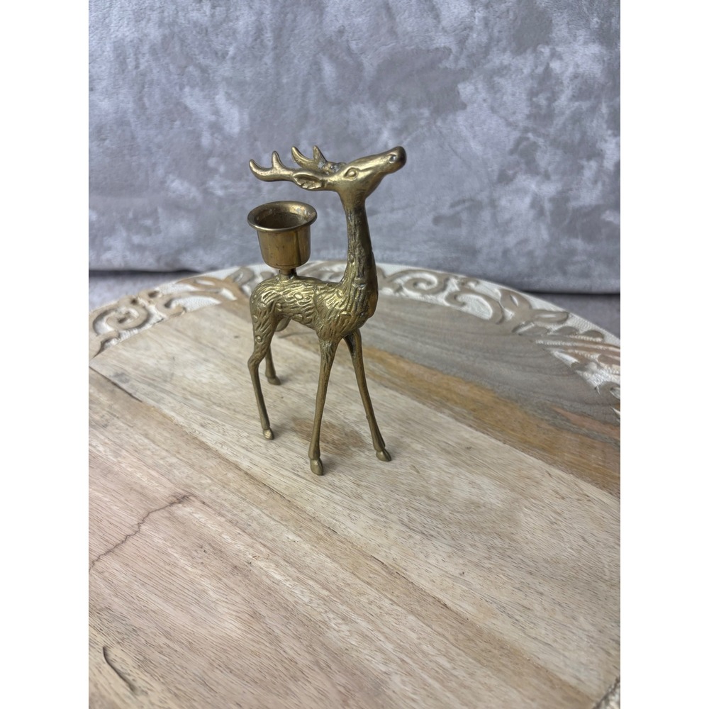 Vintage Deer Reindeer Candlestick Holder Mid Century Modern Christmas Decor